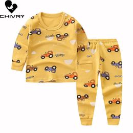 Pyjamas Born Kids Boys Girls Pyjama Ställ in tecknad casual långärmad söt t -shirt toppar med byxor småbarn baby höst sovande kläder 230601