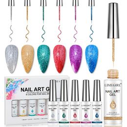 Bits Limegirl 8ml Nail Art Line Polish Gel Kit 6 Colours for Uv/led Paint Nails Drawing Polish Diy Painting Varnish Liner Gel Tool