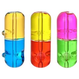 Colourful Pipes Bicolor Liquid Filling Freezable Thick Glass Pill Shape Dry Herb Tobacco Philtre Spoon Bowl Portable Innovative Smoking Cigarette Holder Tube DHL