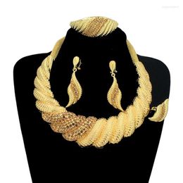 Necklace Earrings Set Est Luxury Brazil Gold Plated Big Jewelry With Crystal Ladies Exquisite Ring Bracelet Gift FHK13355