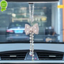 New Creative Diamond Bowknot Car Pendant Cute Crystal Tassels Chain Rearview Mirror Ornament Pearl Rhinestone Car Accessories Women