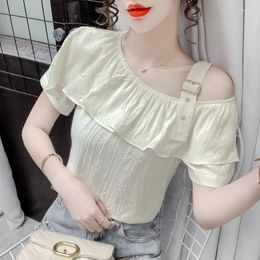Women's Blouses Blouse 2023 Summer Ruffled Border Off -shoulder Strap -the Top Korean Loose Casual Solid Colour Shirt Women's Tide