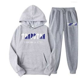 Men's T Shirts 2022 Brand TRAPSTAR Printed Sportswear Men 15 Colours Warm Two Pieces Set Loose Hoodie Sweatshirt Pants Jogging Motion design 789ess