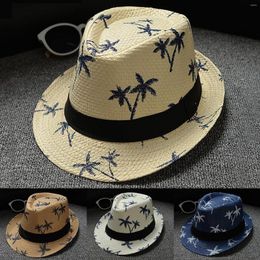 Wide Brim Hats Parent Child Adult Beach Wind Travel Tree Printing Paper Straw Jazz Hat Seaside Sun Wheels Up Women's Fedoras Diamond