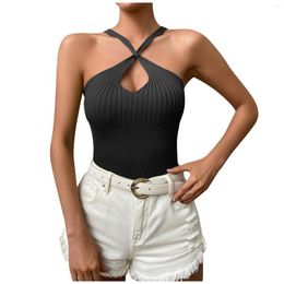 Women's T Shirts Sexy Cross Vest Crop Tops Women Sports T-shirt Knitted Off Shoulder V-Neck Solid Backless Tank Halter Y2k Top Camisole