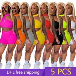 Women's Tracksuits 5pcs Bulk Items Wholesale Lots 2023 Summer Clothes For Women Two Piece Set Solid Colour Tracksuit Green Fashion Y2k X6539