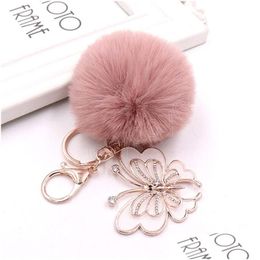 Key Rings Fashion Plush Pompom Pendant Keychains Women Girls Retro Enamelled Metal Butterfly Keyrings Holder Bags Hanging Decorations Dhrms