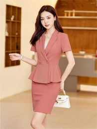 Two Piece Dress Women S Sets 2023 Summer Pink Black Blazer Mini Skirts Outfit Elegant Formal Bussiness Suit Office Ladies Set