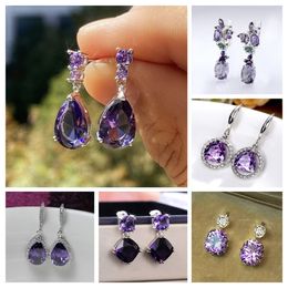 CAOSHI Charming Drop Earrings for Women Dazzling Purple Zirconia Elegant Female Exquisite Lady Party Accessories Fancy Jewellery
