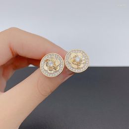 Stud Earrings Woman 18k Goldreal Gold Unusual Earings Trend Piercing Small Crystal Vintage Ear Cuffs For Party Women's Jewellery