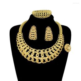 Necklace Earrings Set 2023 Gold Plated Original Women's Large Ring Bracelet Wedding Banquet Jewellery Gift FHK13361