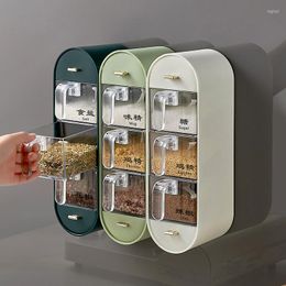 Storage Bottles Wall Mount Spice Rack Organiser Salt Pepper Sugar Seasoning Box Kitchen Sealed Moisture-proof Organise