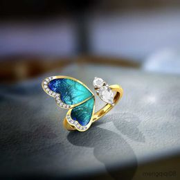 Band Rings Women's Ring Adjustble With Blue Butterfly Female Romantic Birthday Elegent Gift Simple Gilr Jewelry Fashion