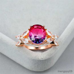 Band Rings Charm Female Oval Ring Crystal Rose Gold Colour Wedding For Women Cute Zircon Butterfly Thin Engagement