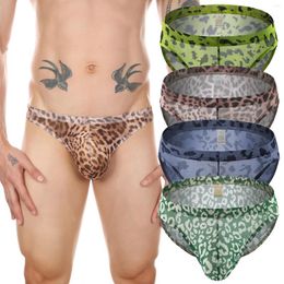 Underpants 4PCS/Lots Mens Leopard Briefs See Through Mesh Sissy Sheer Gay Panties Underwear Cuecas Jockstrap Slip Homme Thongs