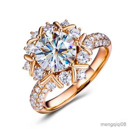 Band Rings Luxury Female Crystal Snowflake Thin Ring Trendy Rose Gold Colour Engagement Charm White Zircon Wedding For Women
