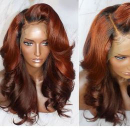 Heighlight Orange Red Fake Scalp Side Part Lace Front Human Hair Wig Deep Wave Remy Pre Plucked 13 4