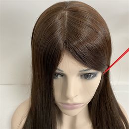 22 tum europeisk jungfrulig mänsklig hårbrun färg 4# 130% densitet stor mössa judisk peruk för vit kvinna