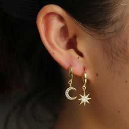 Dangle Earrings Shiny CZ Star Moon AB 925 Sterling Silver Charm Gold Color Jewelry For Women Girls 2023 Fashion Delicate Crystal Gift