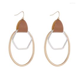 Dangle Earrings ZWPON Fashion Geometric Oval Hexagon Zinc Alloy Drop Antiquities Long Tassel Leather For Woman