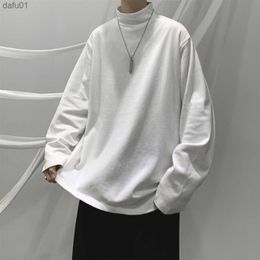 Spring Autumn Long Sleeve T-shirts Men Turtleneck T Shirts Mens Baggy Fashion Casual Tshirts Loose Solid Colour Harajuku L230520