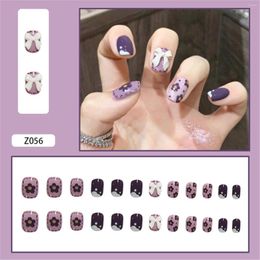 False Nails High Quality 24pcs Purple Flower Design Wear Short Paragraph Fashion Manicure Patch Save Time Wearable Nail