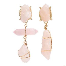 Dangle Chandelier Wholesale Gold Plated Irregar Shape Rose Quartz Stud Earrings For Women Green Turquoise Stone Jewellery Drop Delive Dhmn2