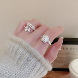 Cluster Rings Arrival Fashion Women Metal Party Cute/romantic Dropping Oil Love Zircon Cartoon Puppy Double Opening Ring Jewelry