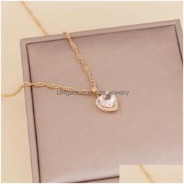 Pendant Necklaces Fashion Zircon Heart Necklace Women Luxurious Rhinestone Elegant Gold Neck Chain Wedding Engagement Jewerly Gifts Dh6Uw