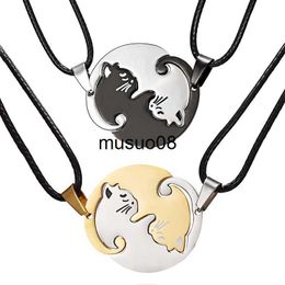 Pendant Necklaces Fashion Couple Stainless Steel Animal Cat Pendant Heart Necklace Creative Necklaces for Women Animal Jewellery Anniversary Gift J230601
