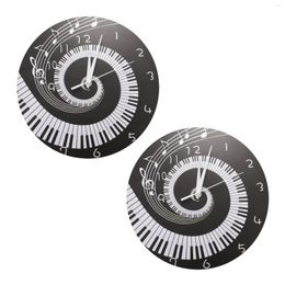 Wall Clocks 2X Elegant Piano Key Clock Music Notes Wave Round Modern Without Battery Black White Acrylic