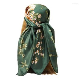 Scarves Fashion Hijab Scarf Women Floral Printed Silk Satin Headband Large Shawls And Wrap 90 90cm Square Neckerchief For Ladies