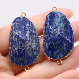 Lapis Lazuli Natural Stone Gem Gold Plated Edge Connector For Jewelry Making DIY Necklace Hanging Accessories Gift Party Decor