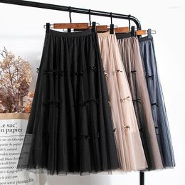 Skirts Gauze Skirt Autumn And Winter Women's Mid Long High Waist Thin Bow Fairy