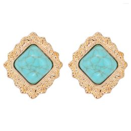 Stud Earrings Vintage European Style Metal Square Geometric For Women Turquoise Statement Jewelry Banquet Party Gifts