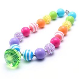 Beaded Necklaces Spring Bright Colour Kid Chunky Necklace Fashion Girls Bubblegum Bead Jewellery Gift For Toddler Children Drop Deliver Dhyot