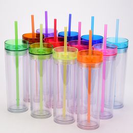 15oz Double layer plastic straight straw Tumblers transparent plastics cup Creative High Capacity Water Cups T9I002327