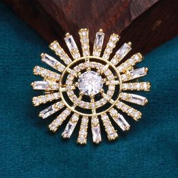 Pins Brooches Women's fashion white crystal cute sunflower women's luxury silver gold color zircon alloy round brooch safety pin G230529