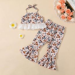 Clothing Sets Infant Girls Lace Tulle Sleeveless Flowers Cartoon Prints Tops Trumpet Born Baby Girl Clothes Full Set 18 Month