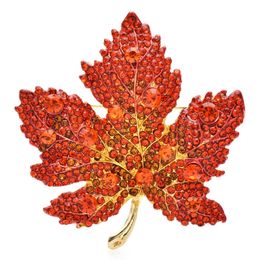 Pins Brooches WuIi baby Women's Shiny Maple Leaf Unisex 3-color Rhinestone Beauty Plant Party Office Chest Pin Gift G230529