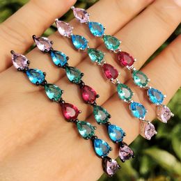 Dangle Earrings Multicolor Water Drop Ear Line Long For Women Crystal Zirconia Elegant Bridal Wedding Gift Boho Jewellery