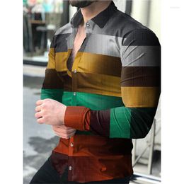 Men's Casual Shirts Spring Vintage For Men Oversized Shirt Contrast Color Print Long Sleeve Tops Men's Clothes Club Cardigan Blouses
