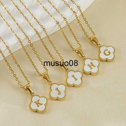 Pendant Necklaces Stainless Steel Initial Necklace for Women White Colour Clover Necklaces for Girl Femme Bijoux Colar Valentine's Day Trinket Gift J230601