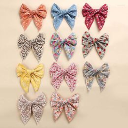 Hair Accessories Baby Girls Cotton Clips Floral Printing Bows Pin Print Barrette For Women Sweet Hairclip Grip