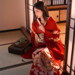 Ethnic Clothing Japanese Kimono Improved Version Traditional Retro With Flower Prints Long Sleeve Yukata Stage Perform Dress Women Girls