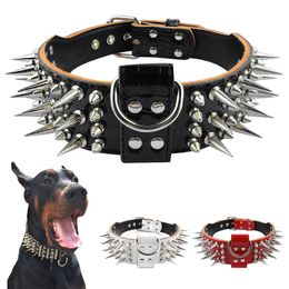 Collars 2.0" Wide Luxurious Leather Dog Collar Sharp Spike Studded Dog Collars for Rottweiler Pitbull Large XLarge Training Dogs