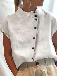 Blusas Masculinas Vintage Tops Blusa Feminina de Algodão Sólido Linho Camisa de Verão Botões Túnica Chique Moda Blusas Brancas Grandes