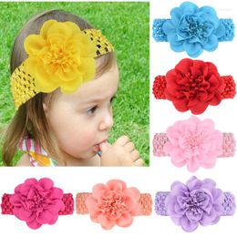 Hair Accessories 4cm Crochet Headbands 10cm Chiffon Flower Soft Stretch Knitted Bands Baby Girls Borns Infants Toddlers