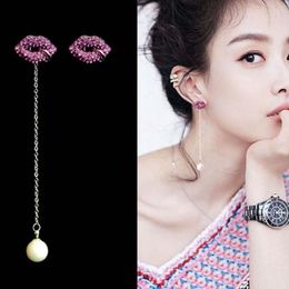 Stud Earrings Earings Fashion Jewelry 2023 Asymmetric Long Tassel Crystal Lip Pearl Brincos Korean For Women