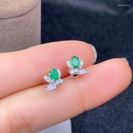 Stud Earrings Real Natural Emerald Sterling 925 Silver Elegant Fine Jewelry For Women Lady Party Wedding Gift With Box